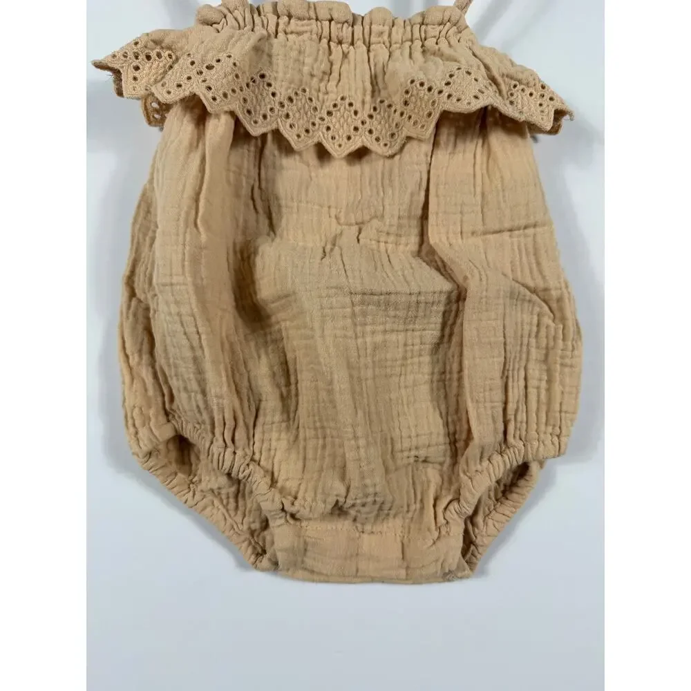 Rylee + Cru Ruffle Onesie Eyelet Cotton Gauze Ecru 6-12 Months